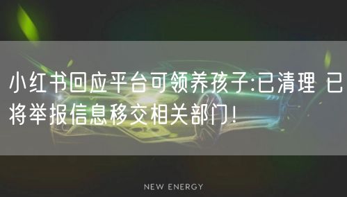 小红书回应平台可领养孩子:已清理 已将举报信息移交相关部门！