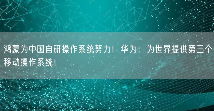 鸿蒙为中国自研操作系统努力！华为：为世界提供第三个移动操作系统！