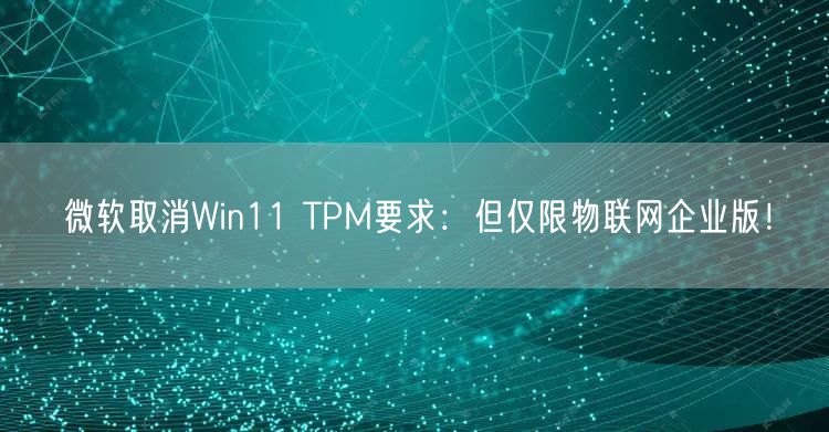 微软取消Win11 TPM要求：但仅限物联网企业版！