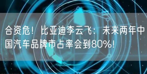 合资危！比亚迪李云飞：未来两年中国汽车品牌市占率会到80%！