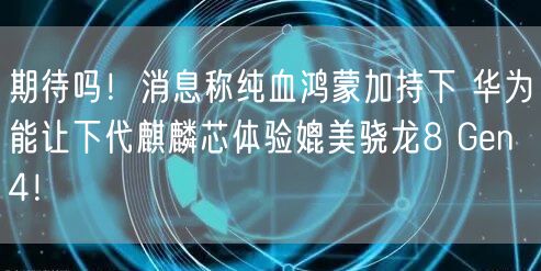 期待吗！消息称纯血鸿蒙加持下 华为能让下代麒麟芯体验媲美骁龙8 Gen 4！