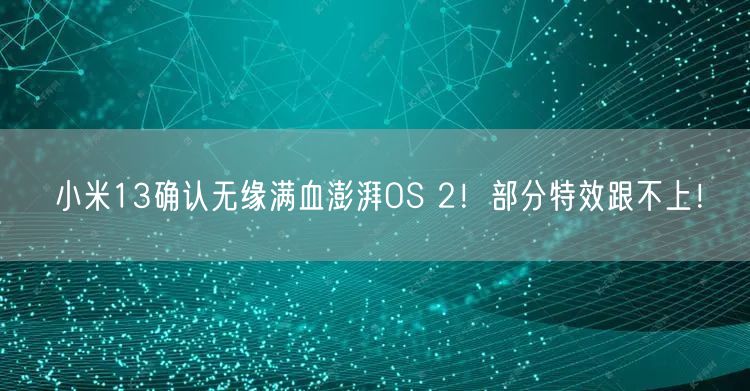 小米13确认无缘满血澎湃OS 2！部分特效跟不上！