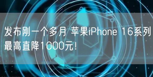 发布刚一个多月 苹果iPhone 16系列最高直降1000元！