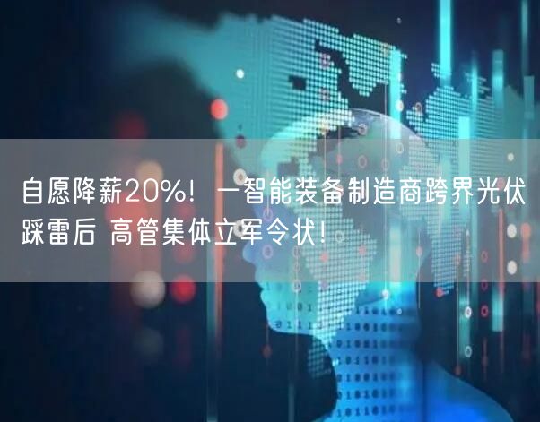 自愿降薪20%！一智能装备制造商跨界光伏踩雷后 高管集体立军令状！