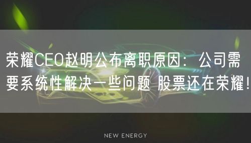 荣耀CEO赵明公布离职原因：公司需要系统性解决一些问题 股票还在荣耀！