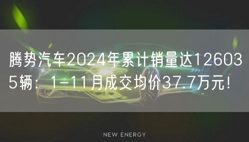 腾势汽车2024年累计销量达126035辆：1-11月成交均价37.7万元！